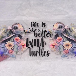 Uv DTF Turtle under the sea ocean Floral shells flowers 16 oz Cup Wrap | Ready To Apply | No Heat Needed | Waterproof #99