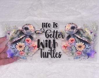 Uv DTF Turtle under the sea ocean Floral shells flowers 16 oz Cup Wrap | Ready To Apply | No Heat Needed | Waterproof #99