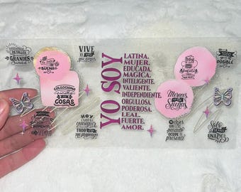 Uv DTF Spanish espanol Motivacion Soy  floral affirmations reminders 16 oz Cup Wrap | Ready To Apply | No Heat Needed #247