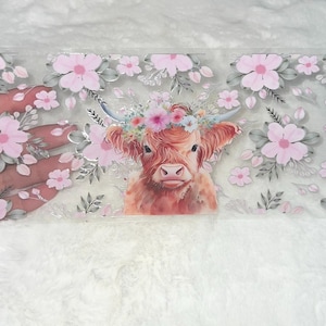 Uv DTF Cute Bison Cow Heifer floral flowers 16 oz Cup Wrap | Ready To Apply | No Heat Needed | Waterproof #403