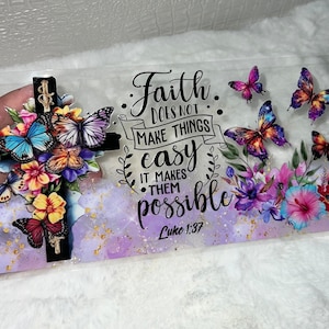 Cruz floral UV DTF Fe Señor Dios Cristo elegido amado Envoltura para taza de 16 oz / Lista para aplicar / No necesita calor / Impermeable # 116