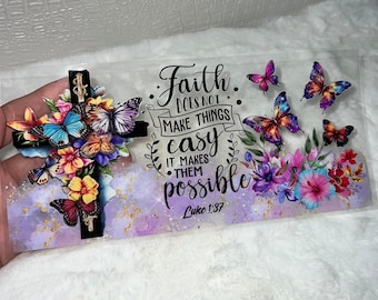 UV DTF floral cross Faith Lord God Christ chosen loved 16oz Cup Wrap | Ready To Apply | No Heat Needed | Waterproof #301