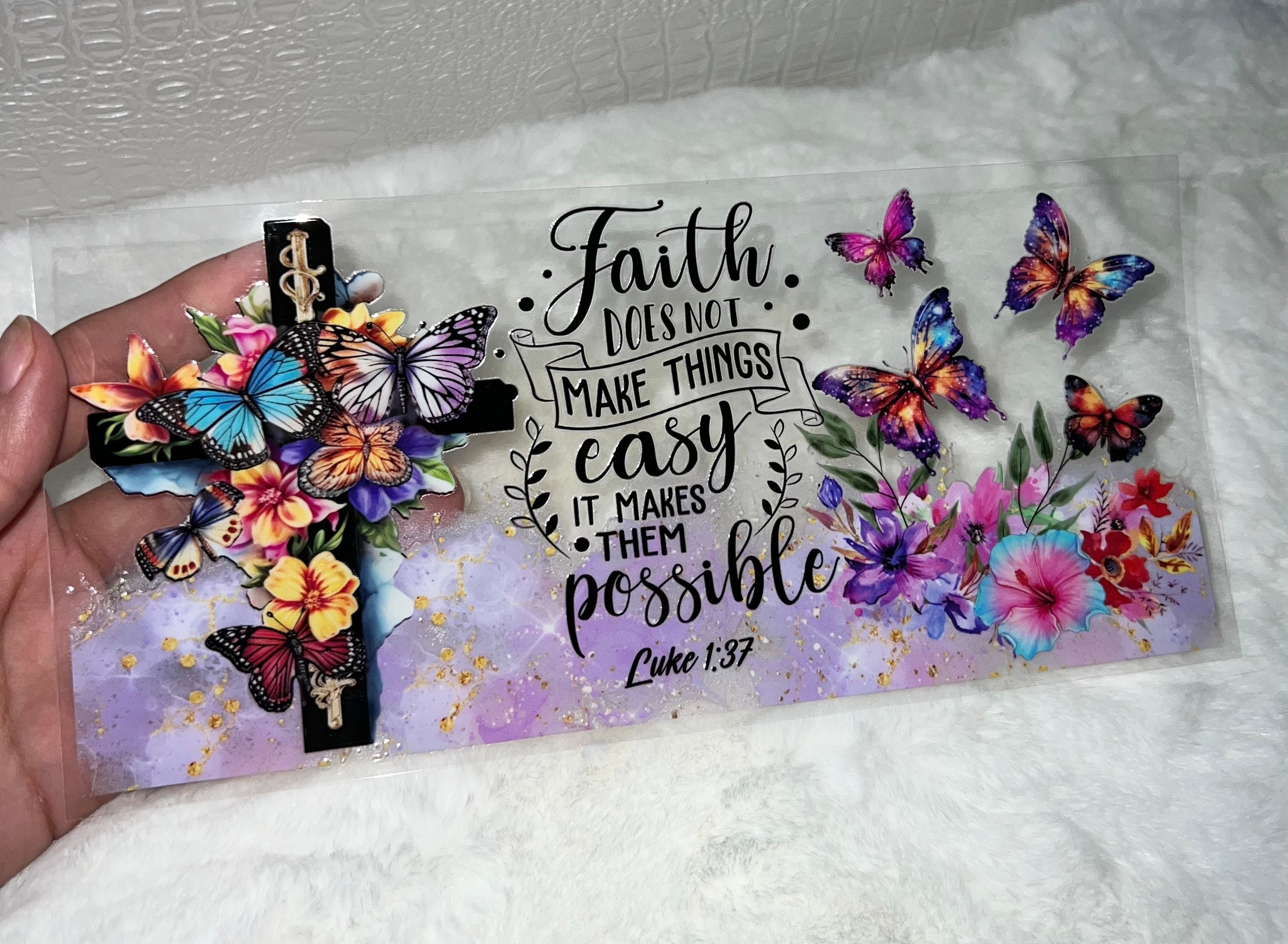 UV DTF floral cross Faith Lord God Christ chosen loved 16oz Cup Wrap | Ready To Apply | No Heat Needed | Waterproof #301