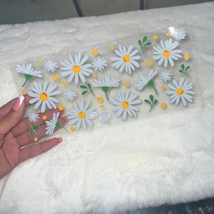 Uv DTF white daisies daisy floral flowers flower 16 oz Cup Wrap | Ready To Apply | No Heat Needed | Waterproof #207