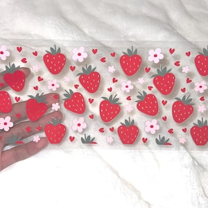 Uv DTF Strawberry Strawberries daisies daisy floral flowers flower 16 oz Cup Wrap | Ready To Apply | No Heat Needed | Waterproof #5