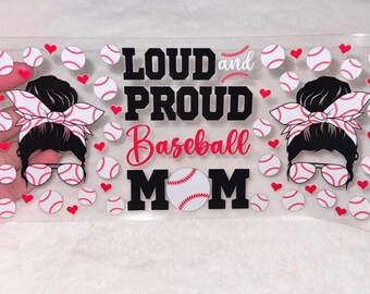 Uv DTF Sports Sport Loud mouth baseball mama bun girl 16 oz cup wrap #196