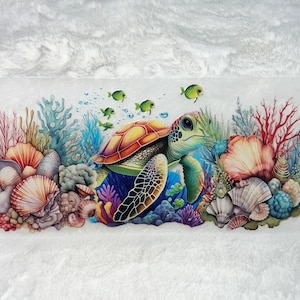 Uv DTF Turtle under the sea ocean Floral shells star 3D realistic looking 16 oz Cup Wrap | Ready To Apply | No Heat Needed | Waterproof #108
