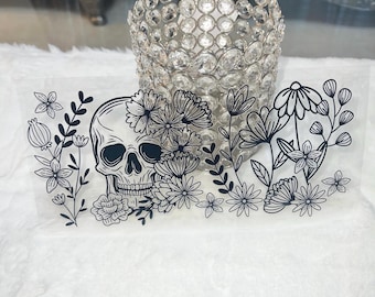 Uv DTF 16 oz Cup Wrap skull floral flowers flower | Ready To Apply | No Heat Needed | Waterproof #255