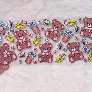 Uv DTF cute teddy bears bear butterfly floral flowers 16 oz Cup Wrap | Ready To Apply | No Heat Needed | Waterproof #120