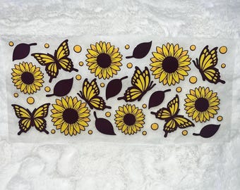 Uv DTF Sunflower Sunflowers Yellow Butterfly Butterflies Bees Be Kind 16 oz Cup Wrap | Ready To Apply | No Heat Needed | Waterproof #143