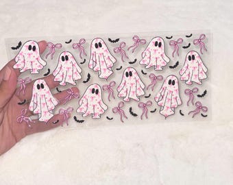 UV DTF ghost ghosts bat bats bow bows pink 16oz Cup Wrap | Ready To Apply | No Heat Needed | Waterproof #87