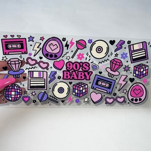 Envoltura para vasos de 16 oz con diseño de recuerdos de los 90, lista para aplicar, sin necesidad de calor, resistente al agua n.° 200