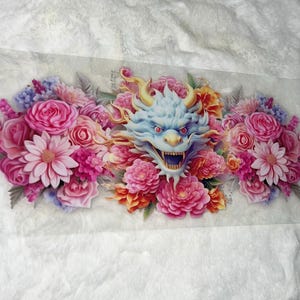 Uv DTF Floral Flowers Dragon 3D realistic looking 16 oz Cup Wrap | Ready To Apply | No Heat Needed | Waterproof #109