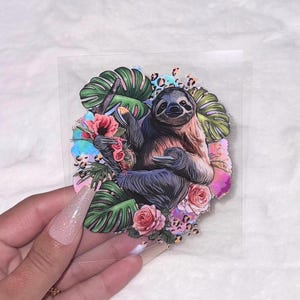 UV DTF Floral Sloth 4” Decal D#1