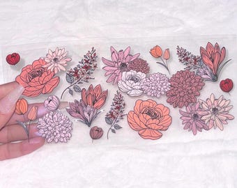 Uv DTF floral flowers flower 16oz Cup Wrap | Ready To Apply | No Heat Needed | Waterproof #161