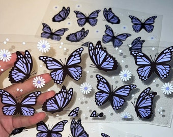 Uv DTF purple butterfly butterflies daisy floral 16 oz Cup Wrap | Ready To Apply | No Heat Needed | Waterproof #142
