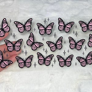Envoltura para vasos de 16 oz con diseño de mariposas UV DTF, lista para aplicar, sin necesidad de calor, resistente al agua n.° 137