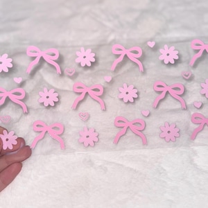 Uv DTF Cute pink coquette style floral Daisy bow bows hearts 16 oz Cup Wrap | Ready To Apply | No Heat Needed | Waterproof