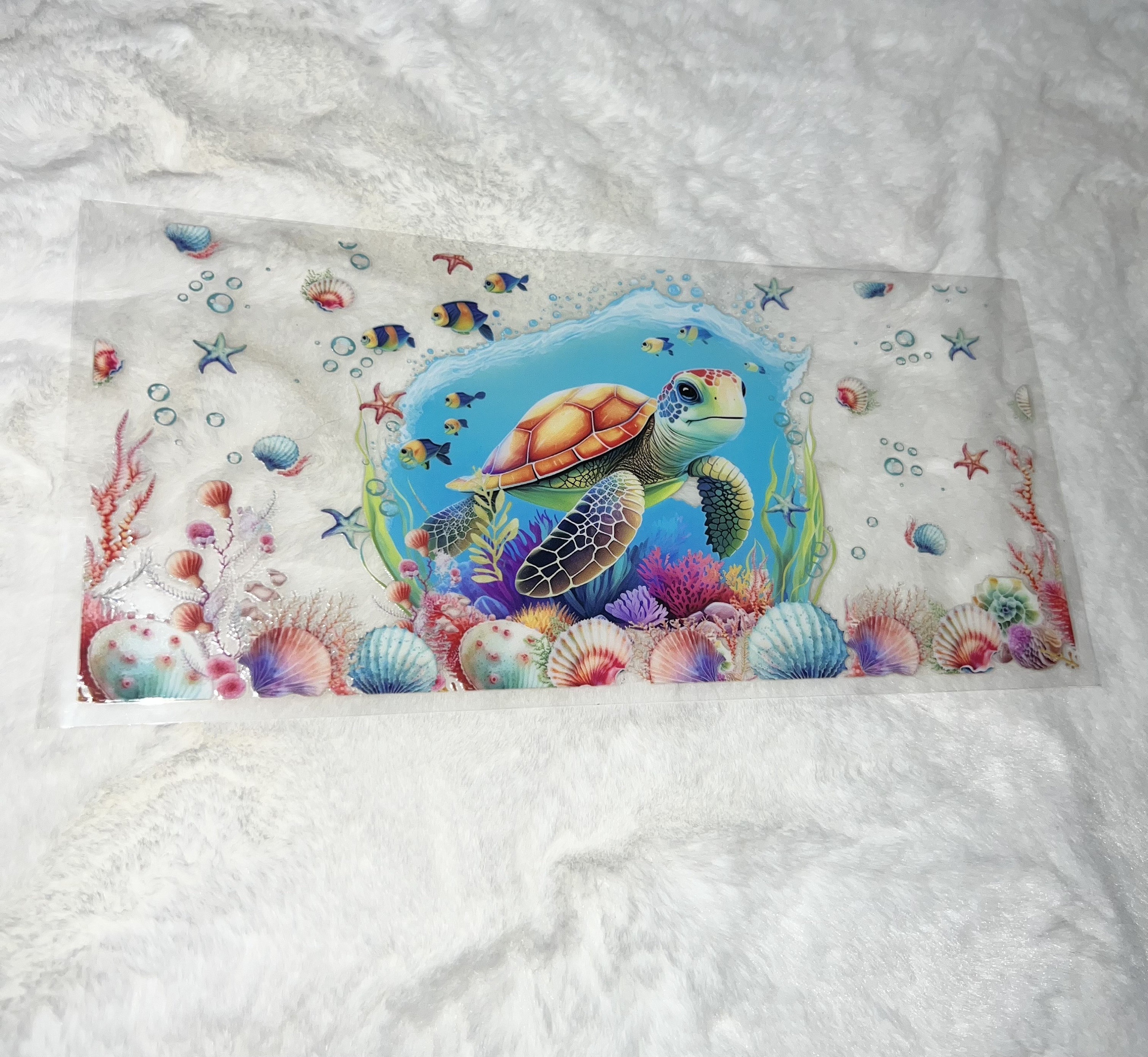 Uv DTF Turtle under the sea ocean Floral shells star 3D realistic looking 16 oz Cup Wrap | Ready To Apply | No Heat Needed | Waterproof #101