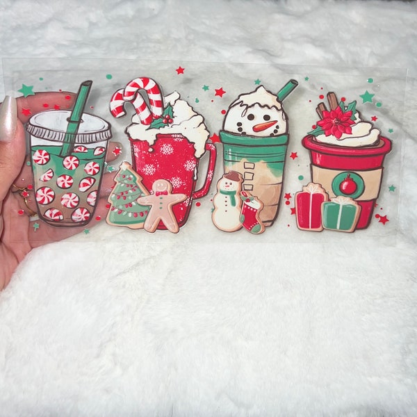 Uv DTF Christmas holiday coffee latte cups 16 oz Cup Wrap | Ready To Apply | No Heat Needed | Waterproof C6