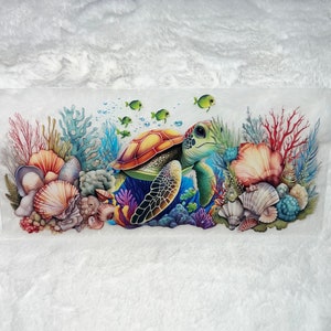 Uv DTF Turtle under the sea ocean Floral shells star 3D realistic looking 16 oz Cup Wrap | Ready To Apply | No Heat Needed | Waterproof #167