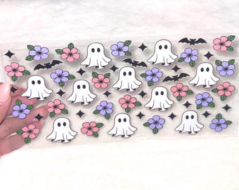 UV DTF Floral flowers ghost ghosts bat bats 16oz Cup Wrap | Ready To Apply | No Heat Needed | Waterproof #210