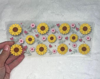 UV DTF Sunflower Sunflowers Yellow Daisies Daisy hearts 16 oz Cup Wrap | Ready To Apply | No Heat Needed | Waterproof #178