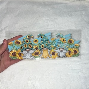 Uv DTF Sunflower Floral yellow gnome gnomes 16 oz Cup Wrap | Ready To Apply | No Heat Needed | Waterproof A3