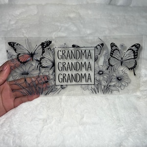Uv DTF Floral flowers butterfly butterflies grandma grandmother 16 oz Cup Wrap | Ready To Apply | No Heat Needed | Waterproof #378