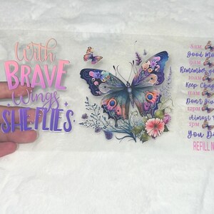 Uv DTF butterfly butterflies colorful floral flowers brave wings fly 16 oz Cup Wrap | Ready To Apply | No Heat Needed | Waterproof #135
