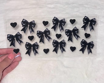 Uv DTF Cute black love heart bow bows hearts 16 oz Cup Wrap | Ready To Apply | No Heat Needed | Waterproof #79