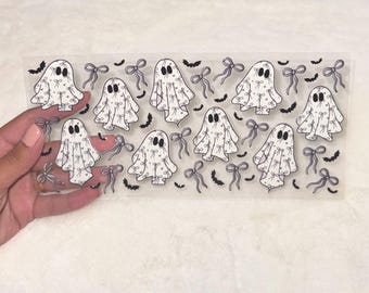 UV DTF ghost ghosts bat bats bow bows gray 16oz Cup Wrap | Ready To Apply | No Heat Needed | Waterproof #89
