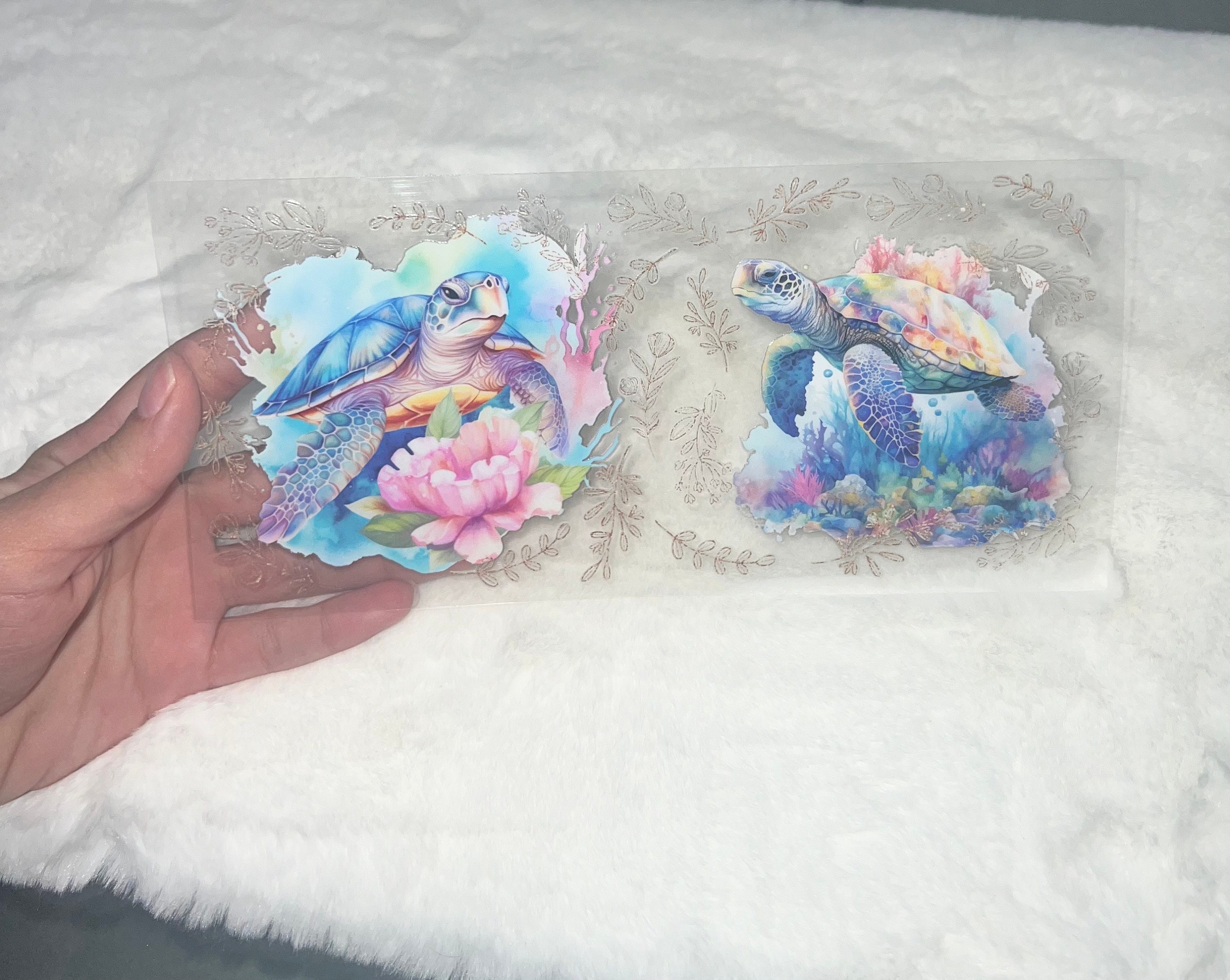 Uv DTF Turtle Under the Sea Ocean Floral Shells 16 Oz Cup Wrap Ready to ...