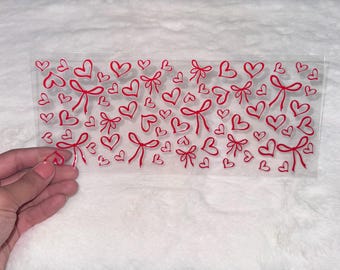 Uv DTF Cute red love heart bow bows hearts 16 oz Cup Wrap | Ready To Apply | No Heat Needed | Waterproof #65