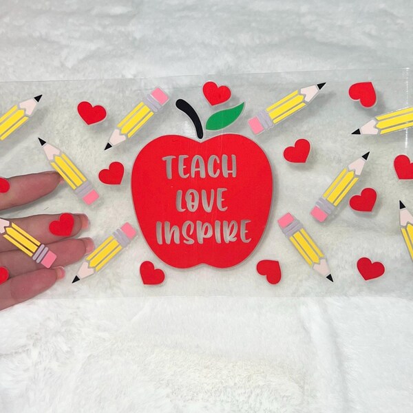 Uv DTF teachers teach love inspire pencils 16 oz Cup Wrap  | Ready To Apply | No Heat Needed | Waterproof #262