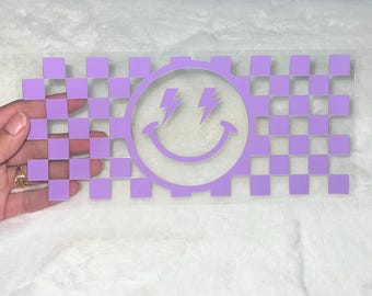 Uv DTF Checkered pattern purple 16 oz cup wrap| Ready To Apply | No Heat Needed | Waterproof #199