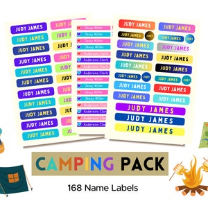 Camp Pack - 164 Name Labels - Customized  - Name Stickers - Washable Tags - Waterproof, Iron On & Clothing Labels