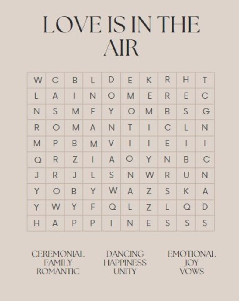 Wedding Word Puzzle - Etsy
