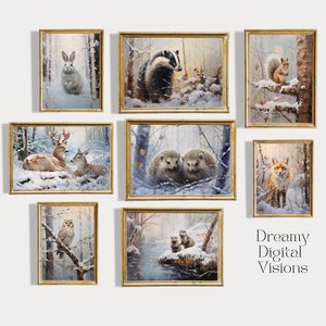Woodland Animal Decorations, Animal Wall Decorative, Winter Print Christmas, Animals Winter Printable, Christmas Animal Prints, Animal Decor