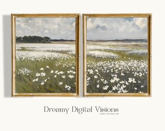 Spring Vintage Field Art Prints Set of 2, Spring Wildflower Prints, Printable Vintage Gallery Wall Art Set, Farmhouse Decor, Cozy Home Decor