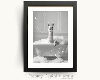 Adorable Llama in Bathtub Print, Bathroom Wall Art, Llama Poster, Funny Bathroom Print, Gift for Animal Lovers, Printable Digital Download