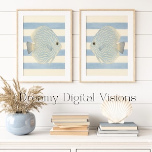 Set of 2 Coastal Fish Prints, Nautical Bathroom Wall Art, Beach House Fish Decor, Nautical Nursery or Bathroom Wall Art, Summer Wall Arts