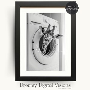 Cute Giraffe in Washing Machine, Laundry Room Decor, Funny Laundry Print, Laundry Wall Art, Utility Room Print, Printable Digital Download