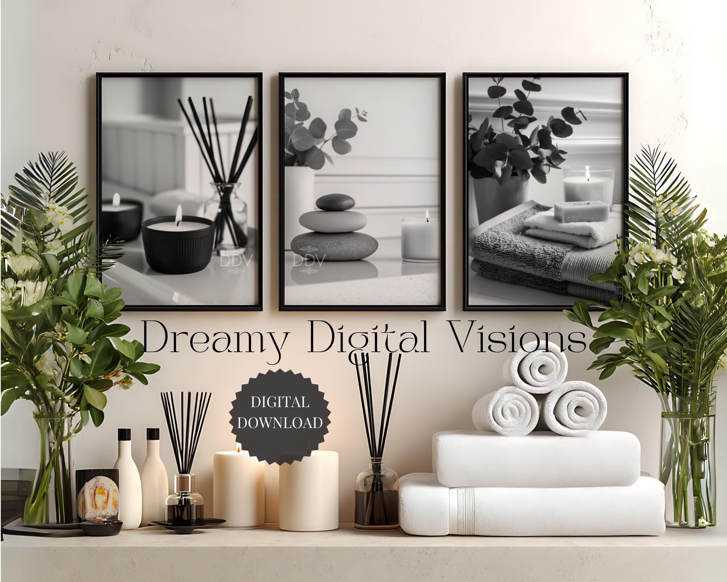 Set of 3 Relaxing Spa Bathroom Prints, Minimalist Black and White ...