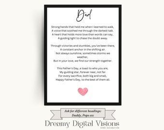 Poem Print for Dad, Father's Day Gift, Birthday Gift for Dad, Printable Gift Idea, Last Minute Gift for Dad, Digital Download