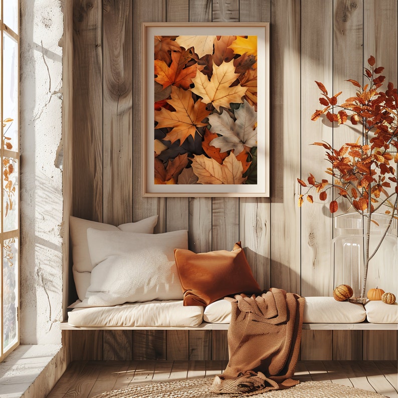 Fall Wall Autumn Leaves Wall Art, Fall Leaves Print, Cozy Autumn Wall Decor ...