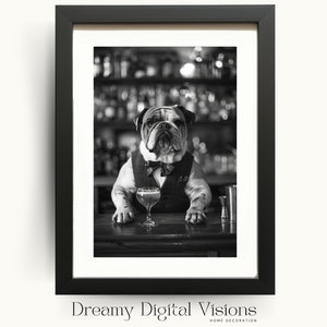 French Bulldog Bartender, Bar Cart Print Minimalistic, Funny Bar Cart Print, French Bulldog Gift, Downloadable Print Bar Cart, Cute Bulldog