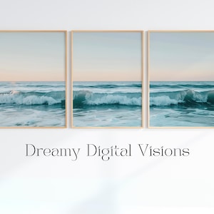 Beruhigende Meereswelle Wandkunst 3er-Set, Küstenlandschaft für Wand, Strand Fotografie Kunst, ruhige Meereslandschaft Wanddekoration, Surf Poster