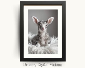 Baby Lamb Wall Art, Printable Farm Animal Wall Art for Kids' Rooms or Nurseries, Gift for New Parents, Minimalist Nursery Wall Decor