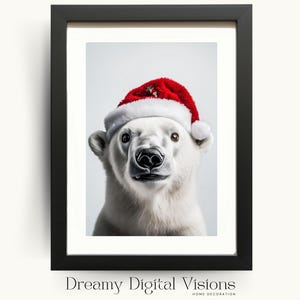 Cute Polar Bear Christmas Wall Art, Adorable Polar Bear Print for Playroom, Christmas Animal Printable, Winter Animal Wall Art, Xmas Decor